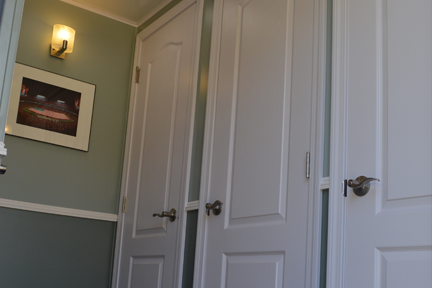 closed door stalls inside VIP restroom trailer